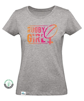 [B.7.4.ROS.XS] T-shirt Rugby Girl Logo Rosa Mulher (XS)