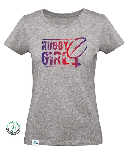 [B.7.4.AZ] T-shirt Rugby Girl Logo Azul Mulher 